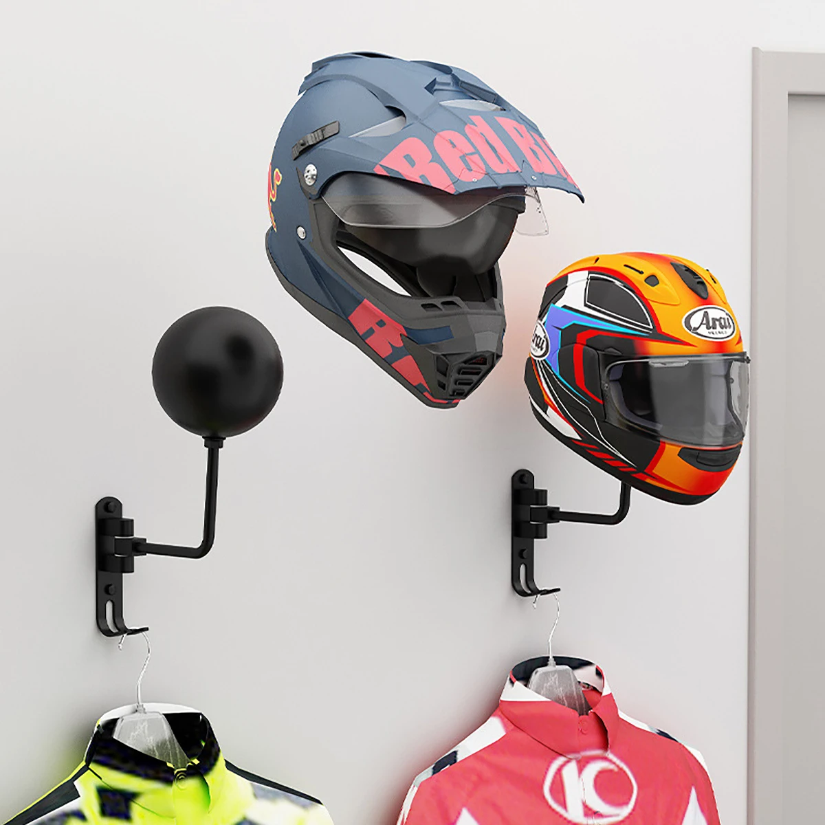 Cycling Gear Wall Hanger - Wall Mount Metal Motorcycle Helmet Rack