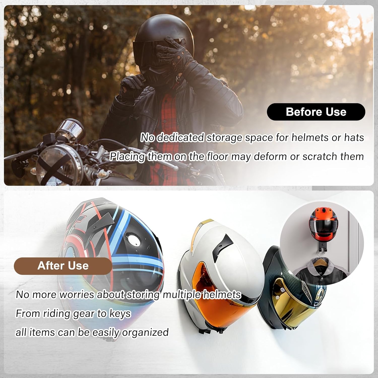 Motorcycle Helmet Holder Wall  - Cycling Gear Wall Hanger 评论和价格